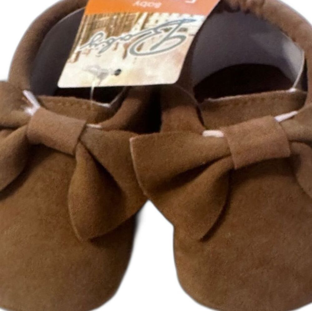 Baby Moccasins size 2 6–12 Months  Brown Fringe Bow Soft Sole Romirus